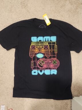 NWT Black "Game Over" Neon Controllers Graphic Tee L BOYS